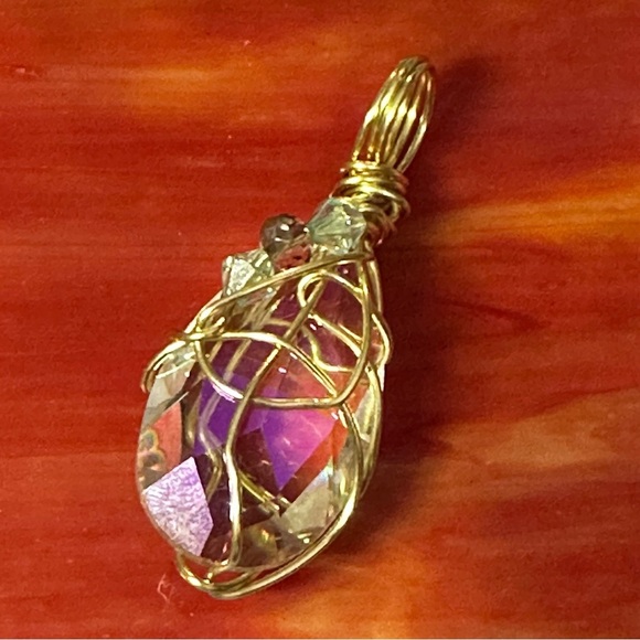 Handmade Prism Crystal Pendant Necklace with faceted glass accents Wire-Wrapped - Picture 5 of 11